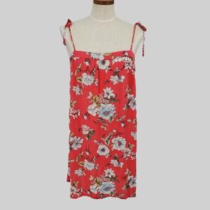 Xhilaration Red Floral Print Tie Shoulder Mini Dress Womens Size Large Pre-Owned